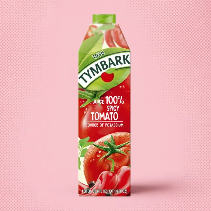 Tymbark 100% spicy tomato juice one liter carton stocked in the 78 Brand wholesale market