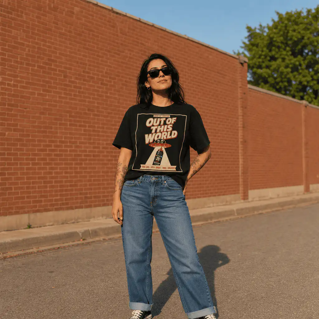 78 Brand Out of This World tee with UFO and spicy ketchup, 78 Brand swag