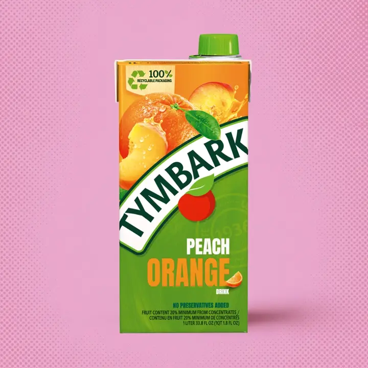 Tymbark orange peach drink one liter carton stocked in the 78 Brand wholesale market