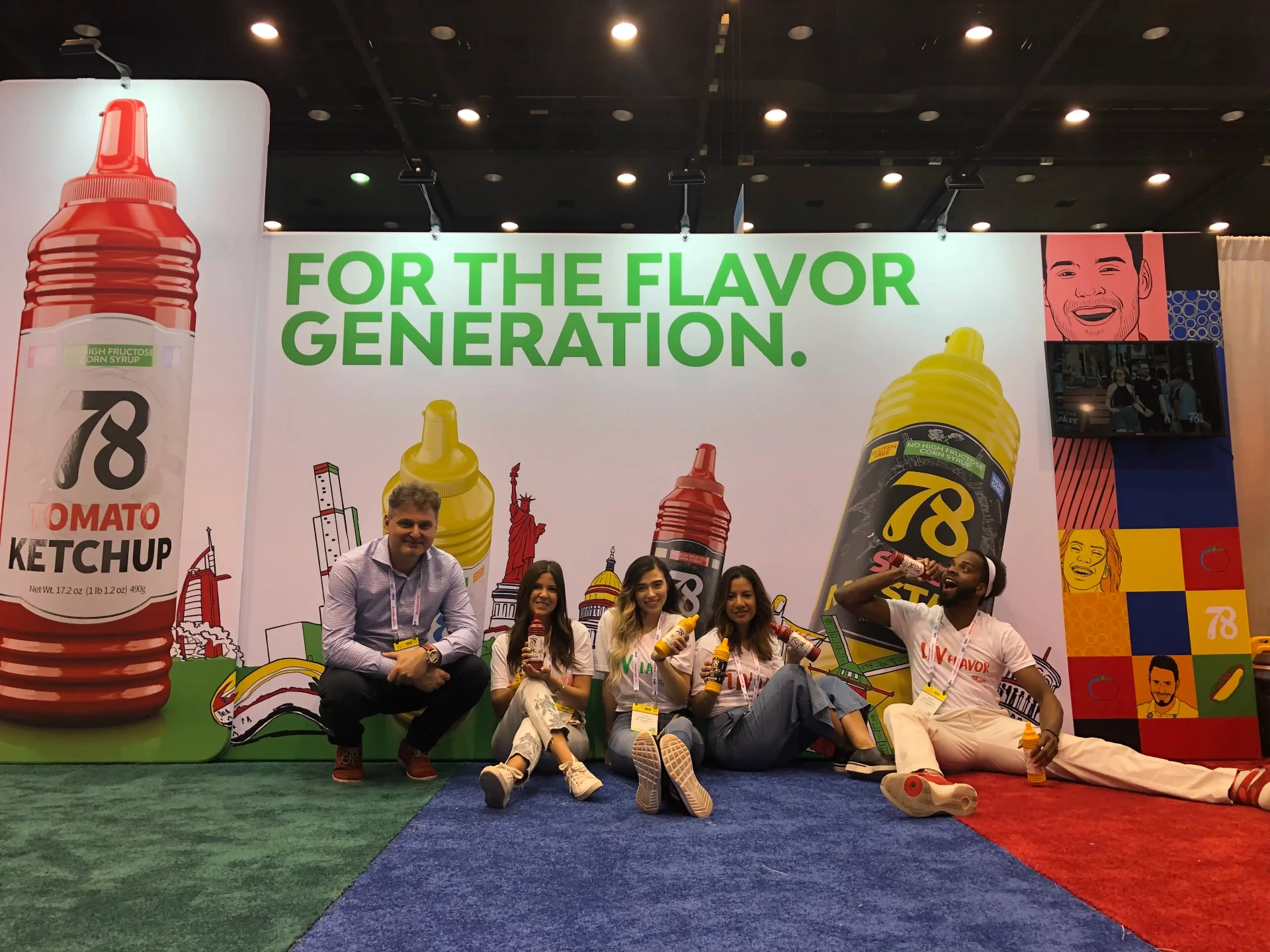 78 Brand booth at the National Restaurant Association show in Chicago, 2018, with the Flavor Your World banner and red checkered tablecloth
