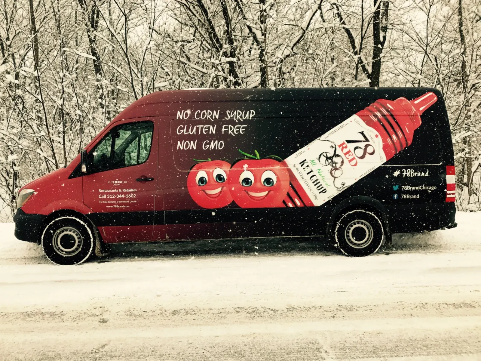 The original 78 Brand delivery van in the snow, Chicago, 2017